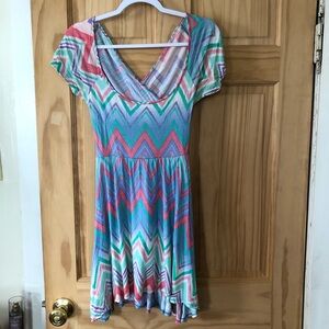Coveted Clothing Multicolor Chevron Print Open Back Dress - Sz M